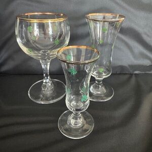 Vintage Shamrock Glasses Gold Rim St. Patrick’s Day Irish Lot of 3